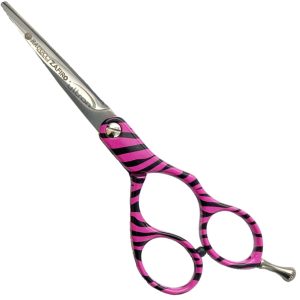 Tijeras Raugcci Línea Profesional Zafiro Diseños 5,5 Pulgadas Microdentada Zebra Rosada