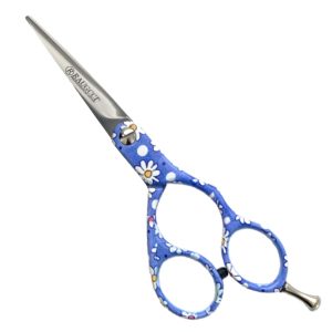 Tijeras Profesionales Raugcci Zafiro para Corte de Cabello | Diseño Flores Azules | 5.5 Pulgadas Deslizantes