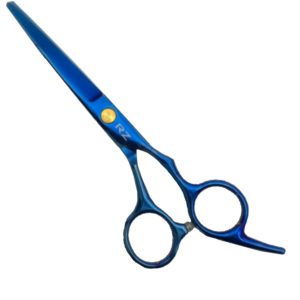 TIJERAS PARA CABELLO MARCA RZ AZUL DE FILO LISO 5.5" PULGADAS EN ACERO INOXIDABLE