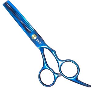 TIJERAS PARA CABELLO MARCA RZ AZUL ENTRESACAR SENCILLAS EN ACERO INOXIDABLE